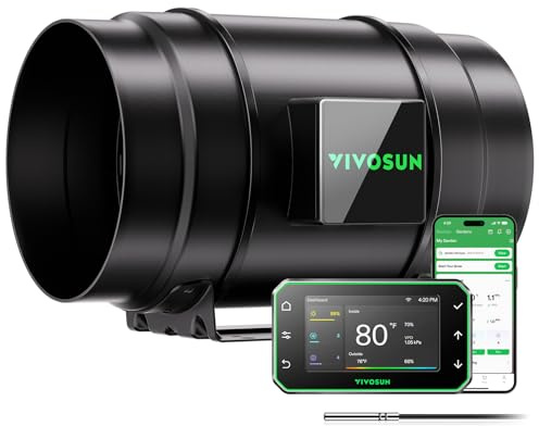 VIVOSUN G8 Inline Fan 8 Inch with E42A+ Smart Controller for Grow Tent | Ec Motor; Wifi App Control; Temp & Humidity Regulation; 725 Cfm; For Grow Tents & Greenhouses