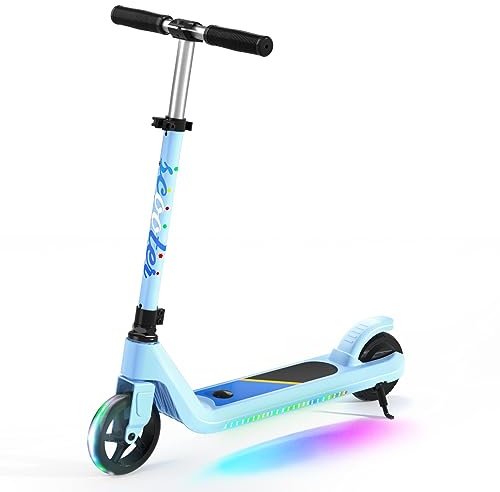 LINGTENG Children's Electric Scooter is Suitable for Children Aged 6-9, Electric Scooter for Kids, 4 Height Adjustable Scooter with Cool Rainbow Lights, 2 Adjustable Speeds, Ideal Gift for Kids