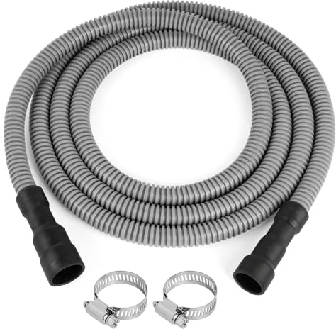 JUWO 10 FT Dishwasher Drain Hose, Corrugated and Flexible Dishwasher Hose Drain Replacement with Clamps, Discharge Hose Fits 11/16, 1, 1-1/8 Dishwasher End