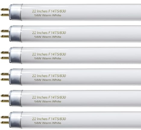 22 Inch T5 Fluorescent Light Bulb 14 Watt F14T5/WW Compatible with Sylvania Satco Philips GE Under Cabinet Lamp Light 3000K Warm White 800 Lumen G5 Base 6 Count