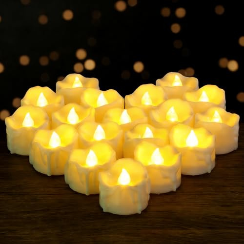 Yakpo Lot de 24 bougies chauffe-plat LED à minuterie à piles sans flamme vacillante - Bougies d'extérieur artificielles pour décoration de Noël - Citrouille d'Halloween
