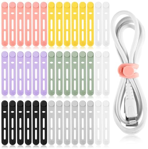 Tellegloww 42 Pcs Silicone Cable Ties Reusable Cord Straps Multipurpose Elastic Cable Organizer for Bundling Fastening Earphone Phone Charger Home Office School(Multicolor,3.15 Inch)