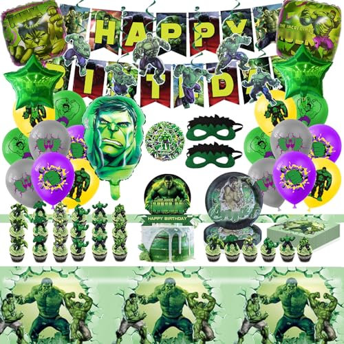 Kinder Geburtstagsdeko, 136 Stück Kinder Geburtstag Party Set, Enthält Teller, Servietten, Tischdecke, Banner, Swirl Decoration, Cake Topper, Luftballons, Aufkleber