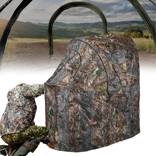 FUNHORUN Hunting Chair Blind, 1 Man See Through Ground Blind, Camo Tent