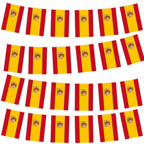 10m Guirlande de Drapeau Espagne avec 30 Double Face Drapeaux Mat Polyester, Personnalisable,pour Oktoberfest Compétitions Européennes de Football,Décoratifs d'extérieur Espagne