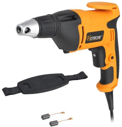 Hoteche 520W Trockenbauschrauber - Drywall Screwdriver 230V 50HZ, 520W Leistung, 0-4500 U/MIN, 6MM Spannfutter, 8NM Drehmoment, VDE Stecker - Gelb/Schwarz - Inkl. Zubehör