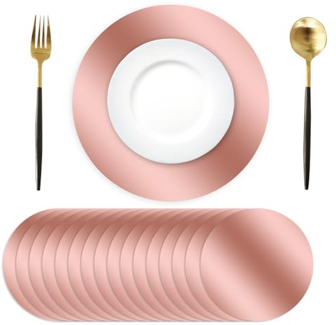Tarklanda 50 Pcs Round Rose Gold Placemats, 13.3 Mirror Foil Mother's Day Decorative Dining Table Place Mats Mirrored Disposable Paper Placemat for Wedding Bridal Shower Birthday Party