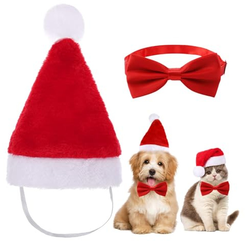 2 pièces ChapeaudeNoël pour Animaux,Bonnet de Noel Chien Chat,Chien Chat Animal de Compagnie Accessoires de CostumeenNoël,Noeud Papillon,Convient pour Les décorations de Noël, Les Cadeaux, etc.