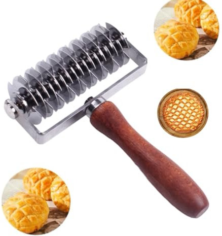 Wjelet Lattice Pastry Cutter, Stainless Steel Pastry Roller with Wood Handle for Home Baking