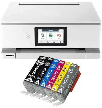 IC-Office TS8751 Bläckstråleskrivare, multifunktionsskrivare, 3-i-1 (utskrift, kopiering, skanning, SD-kort, duplex, WLAN, AirPrint) vit + 6 XXL-bläckpatroner