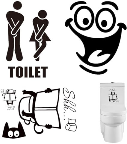 COYUN 6 Fogli Adesivi per Toilette Sticker Wc Divertente Rimovibili Adesivi per WC Impermeabile Adesivo per Coperchio Wc per Bagno e Cucina Frigorifero Decor