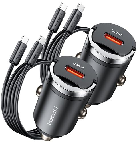 toocki Chargeur Voiture USB C 45W, 2 Pack Allume Cigare Charge Rapide PD3.0 Type C avec 2 Pcs Câbles, Accessoire Voiture pour iPhone 17 16 15 Pro Max Galaxy S24 Ultra iPad Pro