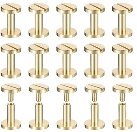 sourcing map 25Pack Brass Chicago Screws, 10x10mm Flat Head Screw Back Binding Post Nail Stud Rivets for DIY Leather Craft Belt Strap, Gold