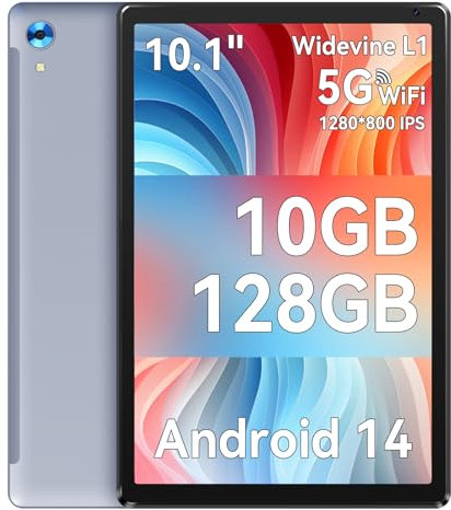 Ainmel Android Tablet, 10 Zoll Octa-Core-Prozessor, 10 GB RAM 128 GB ROM, 1 TB TF Card Expand, 1280 x 800 IPS HD Touchscreen, 5G/2.4G WiFi, BT 5.0, 5 MP + 8 MP Dual Kamera Android Tablet (Grau)