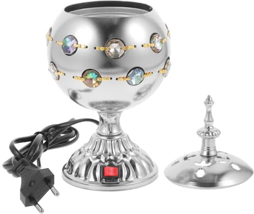 Cabilock BrûLeur D'Encens ÉLectrique Arabe avec Couvercle Encensoir DéCoratif pour Maison Et Bureau PoêLe À Parfum Moyen-Orient Ornement Zen 8.07In X 3.74In Prise UE