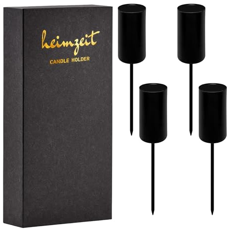 heimzeit Porte-Bougies à Piquer pour Bougies Effilées Ø22 mm en Métal [4 Pièces, Rond, Noir] Design Élégant, pour Couronne de l'Avent pour Une décoration intérieure élégante