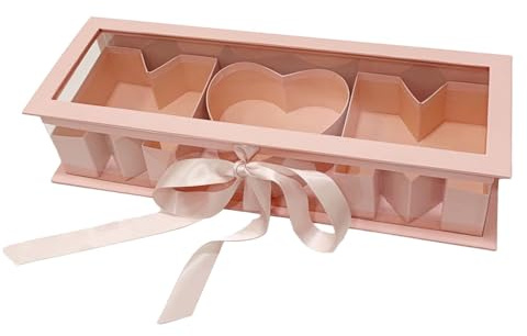 MotiveTech Mom Letter Shaped Empty Flower Box, Flower Soap Box, Mother's Day Decorative Fillable Souvenir Gift Box for Celebrations，Pink 3 Slots