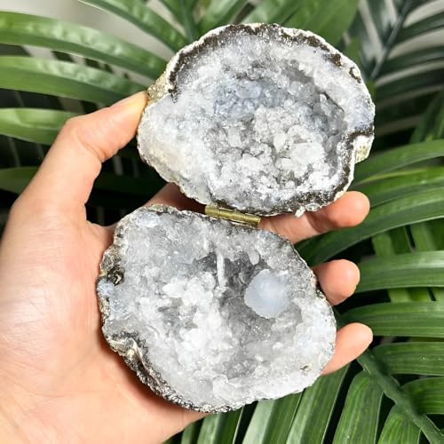 Vniqloo Cajas de anillo de geoda de cristal brasileño, caja de joyería de ágata geoda, cajas de anillo de boda, caja de anillo de compromiso, soporte de exhibición de anillos