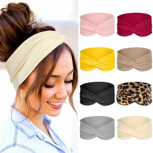 AOOSA 8 Pezzi Fasce Capelli Donna, Elastica Cerchietto Capelli Donna, Morbido Bandana accessori capelli, Bandana Extra Large Headband, Annodato Fasce per Yoga, Fitness & Skincare