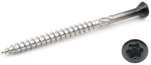 Design61 Tornillos de terraza de acero inoxidable TX25, tornillos de acero inoxidable, tornillos para tablones de madera, inoxidables, con punta de corte, aletas de fresado, ideales para terrazas y