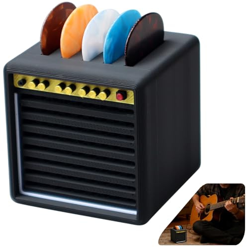 Plektrumslåda för gitarrplektrum med 5 plektrum (0,96 mm), PLA Plektrumsbehållare med låda, kompakt plektrumorganisatör, gitarrtillbehör present till gitarrister, svart
