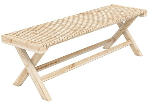 Outsunny Panca da giardino in legno massello, panca da giardino con seduta a doghe effetto legno, senza schienale, per patio, balcone, parco, capacità 240 kg, 140 x 40 x 43 cm, effetto legno naturale
