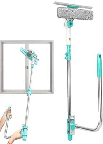 Escobilla de limpieza de ventanas | Herramienta limpiadora de ventanas retráctil de microfibra | Escobilla de goma para ahorrar espacio con cabezal giratorio, herramienta de limpieza multiusos para pu
