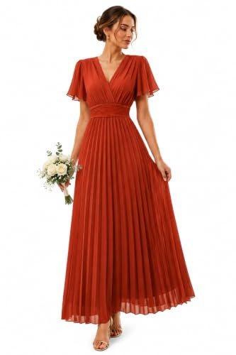 Robe Loriana Croisée Plissée Fluide, Coupe Portefeuille, Doublure en Viscose, Élégante et Polyvalente (FR/ES, Alpha/Lettres, L, Taille Normale, Taille Normale, Terracotta)