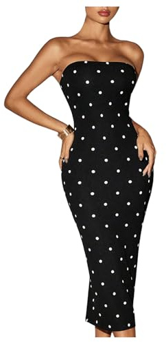 GORGLITTER Women's Polka Dots Strapless Bandeau Sleeveless Bodycon Dress | Summer, Prom, Pencil, Going Out, Clubbing, Cocktail, Party, Sexy, Midi Dresses