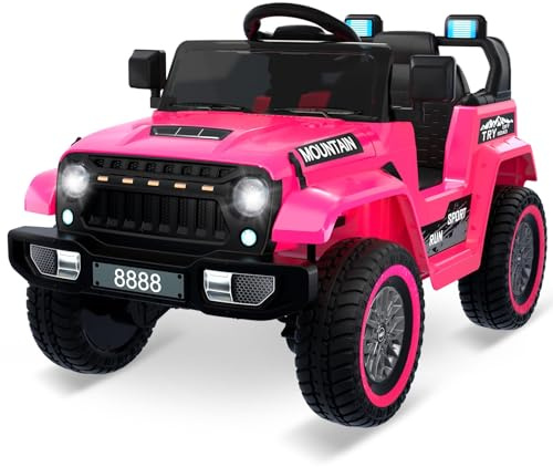 Euker Coche Eléctrico Niños 12V con Mando, Luces LED y Música Rosa