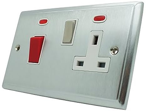 LITECRAFT Cooker Switch & Plug Socket With Indicator - Satin Chrome Clearance