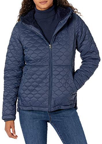 Amazon Essentials Women's Lightweight Water-Resistant Sherpa-Lined Hooded Puffer, Navy, X-Large