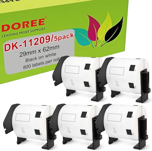 DOREE 5 Rotoli DK-11209 Etichette per indirizzi, 29 x 62 mm, 800 etichette/rotolo compatibili con Brother DK 11209, Per Brother QL-500,QL-500BW,QL-570,QL-580,QL-700,QL-710W,QL-800,QL-810W,QL-820NWB