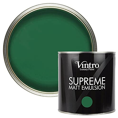 Vintro | Luxury Matt Emulsion | Dark Green | Smooth Chalky Finish | Multi Surface Paint | for Walls, Ceilings, Wood and Metal | 2.5L (Brooklands)