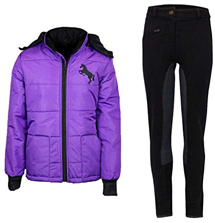 MS-Trachten Reitset Kinder Reitjacke Pia Lila mit Reitleggings Schwarz (146/152)