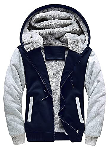 AOTORR Men's Oversized Zip Up Hooded Top with Pockets - Blue - M
