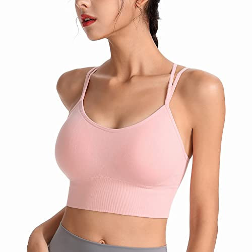 HANERDUN Damen Sport BH Yoga Bra mit Gepolstert Nahtlose Ohne Bügel und gibt Guten Halt Atmungsaktiv Riemchendesign und mittelstarkem für Fitness Lauf Joggen