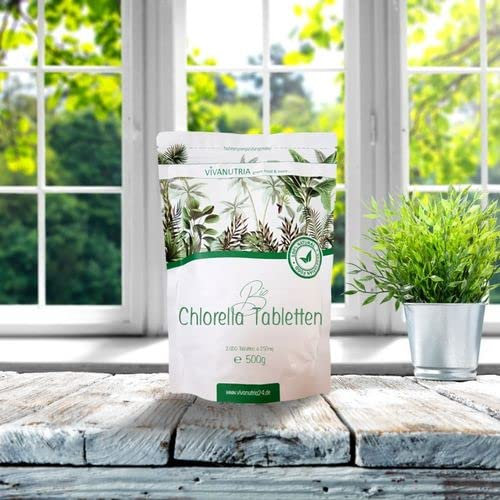 VivaNutria Bio Chlorella Tabletten 500g | aus kontrolliert biologischem Anbau I 2500 Bio Chlorella Presslinge ohne Zusätze - rein & natürlich I schonend verarbeitet | Rohkostqualität | vegan