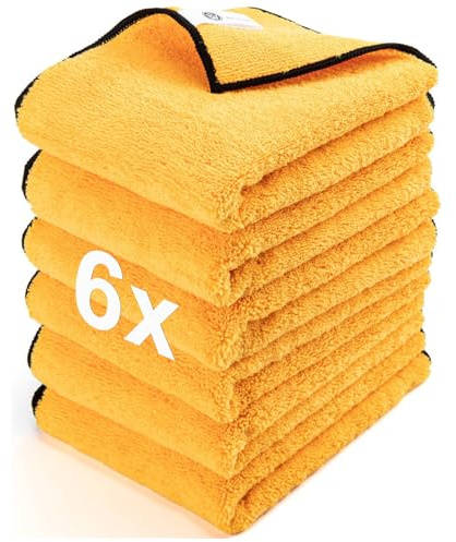 WEAWE Lingettes Microfibre Voiture, Absorbantes, Non Abrasives, Non Pelucheuses, Chiffon Microfibre Voiture Mrofessionnelles Multi-usages 6pcs (60x40cm) Or Couleur
