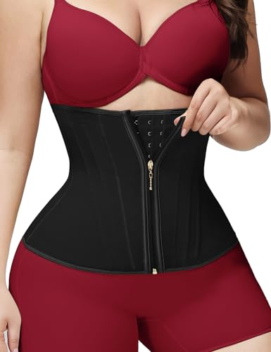 SHAPSHE Waist Trainer for Women Tummy Control Workout Waist Cincher Corset Shapewear Postpartum Body Shaper Faja with Zipper Hook Black