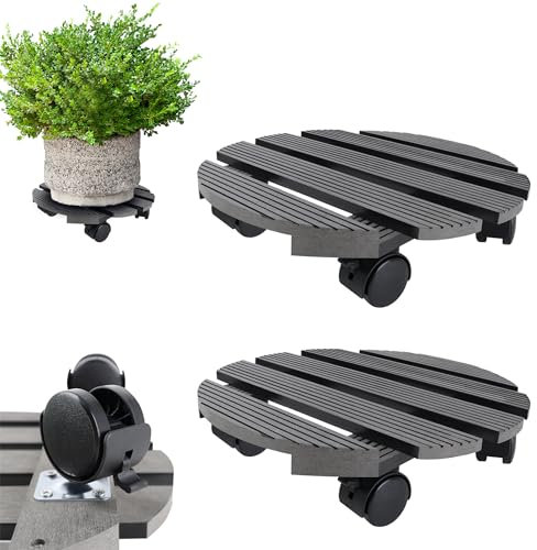 MAYTIIMO 2X WPC Pflanzenroller Rund Ø 30 cm 100 kg Tragkraft, Blumenroller mit Rollen Untersetzer Blumentopf Rollbrett Pflanzen Kübelroller für Außen- und Innenbereich, Anthrazit