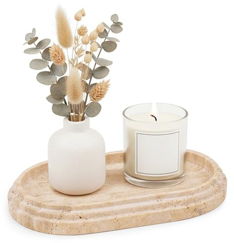 SPESHSTONES Tavolo da toeletta in marmo da 22 cm, realizzato a mano, in travertino, decorativo, per la decorazione del bagno e gli accessori per il piano di lavoro, profumi, candele e gioielli, per