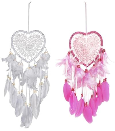YSJCHEBS Acchiappasogni con Piume a Forma di Cuore, Pizzo - Campanelli a Vento per Casa, Ufficio e Camera da Letto