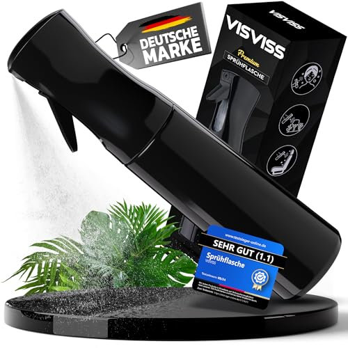 VISVISS Sprühflasche [HydroForce] – 300 ml Tropfsichere Spray Bottle | Leere Wassersprühflasche für Pflanzen, Haare & Reinigungsmittel | Lebensmittelecht, Schwarz