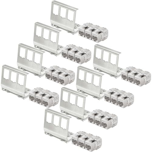 hb-digital set: 24 x CAT.7 keystone RJ45-modul 8X toppkortadapter metall keystone-hållare för skåpskena 35 mm standard | RJ45-uttag skärmad rostfritt stål LSA-montering Ethernet LAN-nätverksbrytare