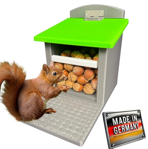 Eichhörnchen-Futterhaus – absolut witterungsbeständig, tierfreundlich, sehr langlebig und robust (Grau mit grünem Dach)