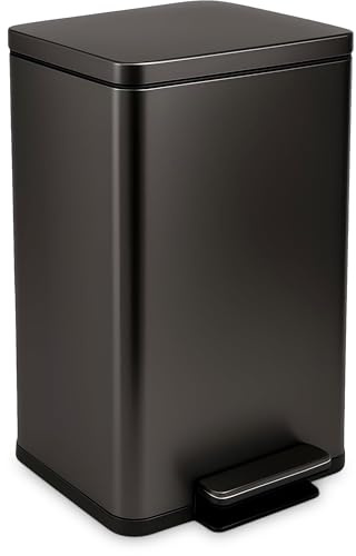 Simpli-Magic 50 Liter / 13.2 Gallon Soft-Close, Smudge Resistant Trash Can with Foot Pedal and Built in Filter- Stainless Steel, Black Gun Metal Finish