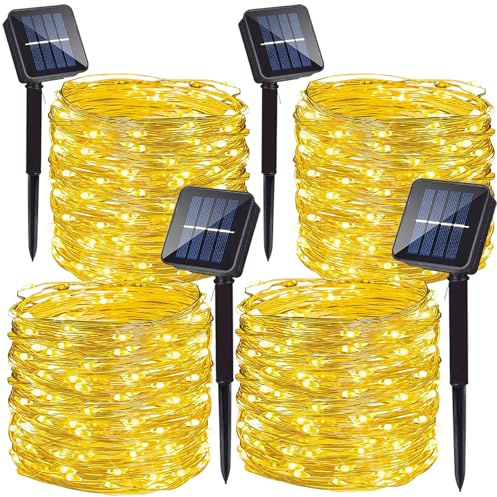 Zewool Catena di luci solari per esterni, 4 x 20 m, 200 LED, IP65, impermeabile, per esterni e interni, decorazione per giardino, terrazza, albero, cortile, festa (bianco caldo)