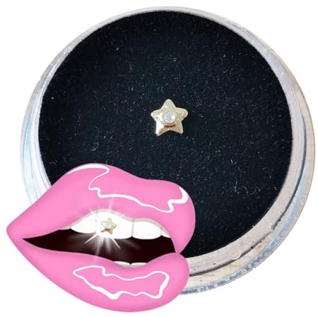 Chamon Tooth Gems 8K Solid Gold Gem, Pentagram Shape Inlaid Zircon Hip-hop Punk Style Professional Smile Aesthetic Decor 1 Piec