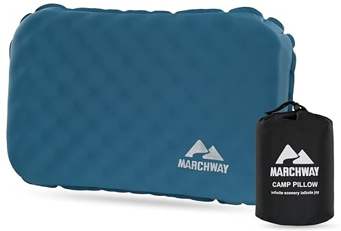 MARCHWAY Inflatable Camping Pillow with Soft Foam Top & TPU Air Bladder, Dual-Sided Support for All-Season, Lightweight Compact Travel Pillow for Hiking, Backpacking, Airplane, Car (Blue)